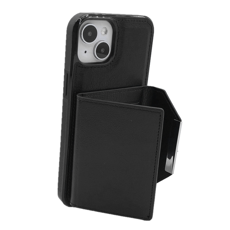 For iPhone 14 Plus Solid Color Metal Buckle Card Slots Bag Phone Case(Black)