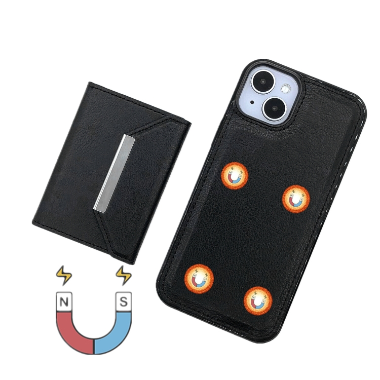 For iPhone 14 Plus Solid Color Metal Buckle Card Slots Bag Phone Case(Black)