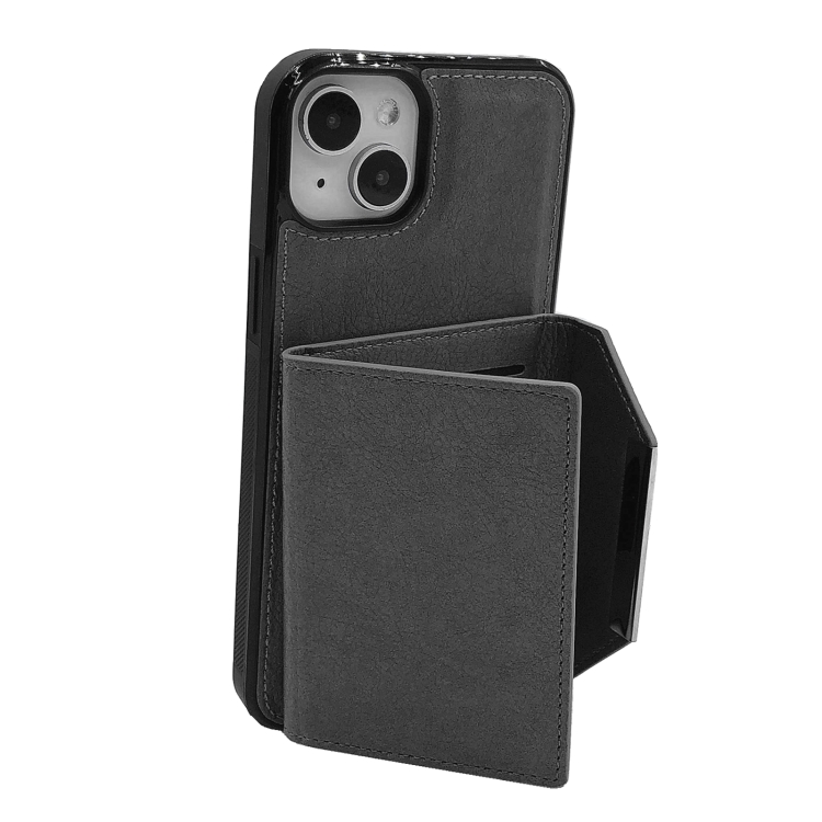 For iPhone 14 Solid Color Metal Buckle Card Slots Bag Phone Case(Grey) For iPhone 14 Solid Color Metal Buckle Card Slots Bag Phone Case(Grey)