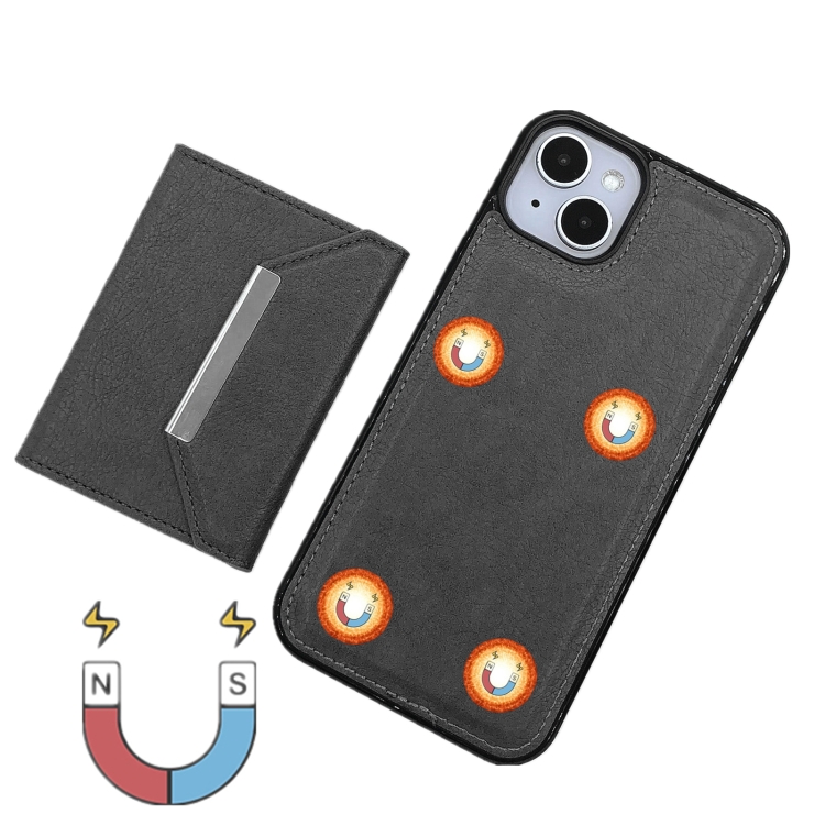For iPhone 14 Solid Color Metal Buckle Card Slots Bag Phone Case(Grey) For iPhone 14 Solid Color Metal Buckle Card Slots Bag Phone Case(Grey)