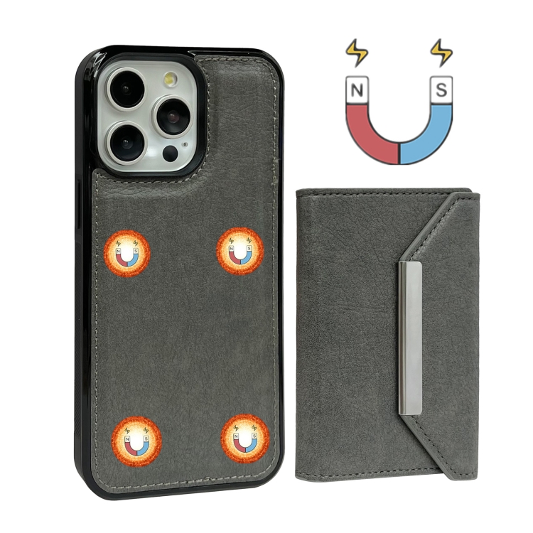For iPhone 14 Pro Solid Color Metal Buckle Card Slots Bag Phone Case(Grey) For iPhone 14 Pro Solid Color Metal Buckle Card Slots Bag Phone Case(Grey)