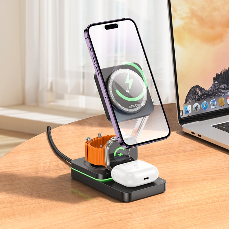 hoco CQ10 Consuelo Folding 3 in 1 Wireless Fast Charger(Black) hoco CQ10 Consuelo Folding 3 in 1 Wireless Fast Charger(Black)