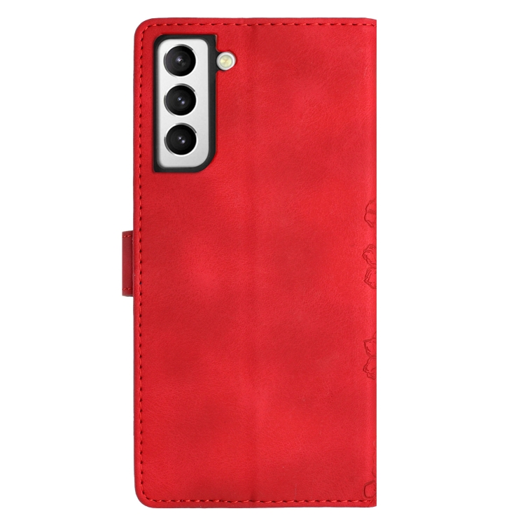 For Samsung Galaxy S21+ 5G Cherry Blossom Butterfly Skin Feel Embossed PU Phone Case(Red) For Samsung Galaxy S21+ 5G Cherry Blossom Butterfly Skin Feel Embossed PU Phone Case(Red)