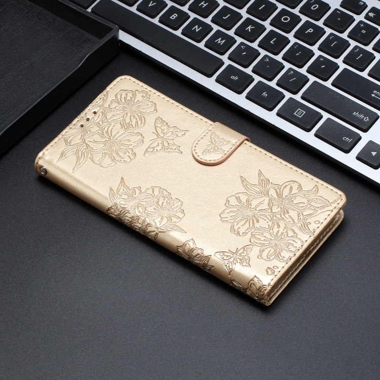 For Samsung Galaxy S23+ 5G Cherry Blossom Butterfly Skin Feel Embossed PU Phone Case(Gold) For Samsung Galaxy S23+ 5G Cherry Blossom Butterfly Skin Feel Embossed PU Phone Case(Gold)