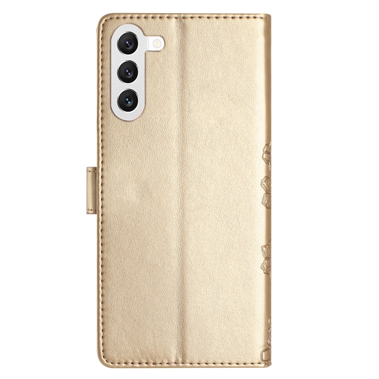 For Samsung Galaxy S23+ 5G Cherry Blossom Butterfly Skin Feel Embossed PU Phone Case(Gold) For Samsung Galaxy S23+ 5G Cherry Blossom Butterfly Skin Feel Embossed PU Phone Case(Gold)