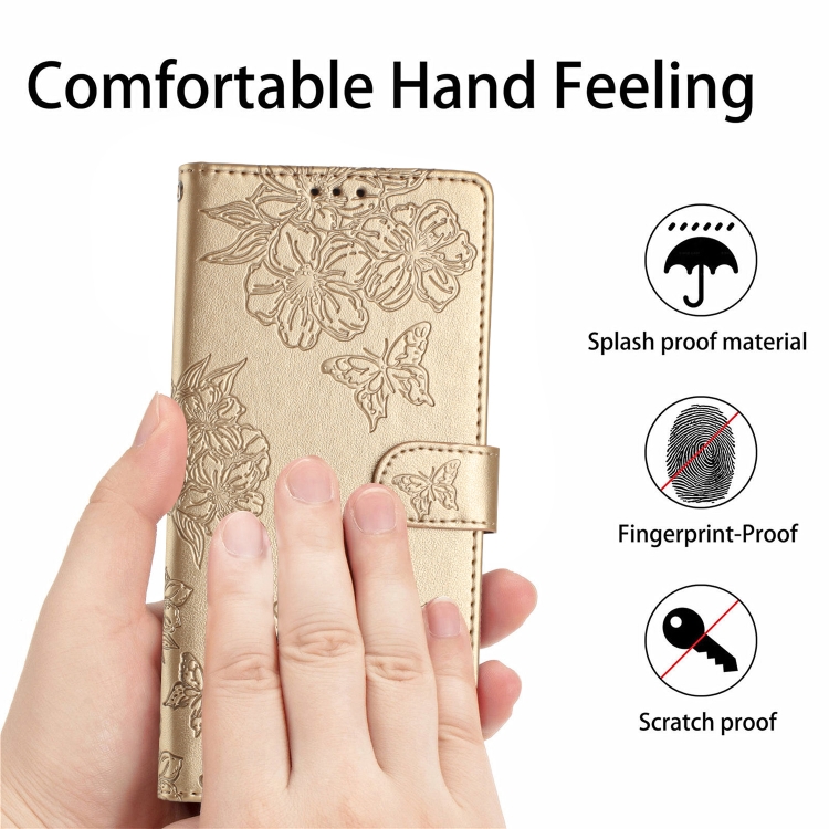 For Samsung Galaxy S23+ 5G Cherry Blossom Butterfly Skin Feel Embossed PU Phone Case(Gold) For Samsung Galaxy S23+ 5G Cherry Blossom Butterfly Skin Feel Embossed PU Phone Case(Gold)