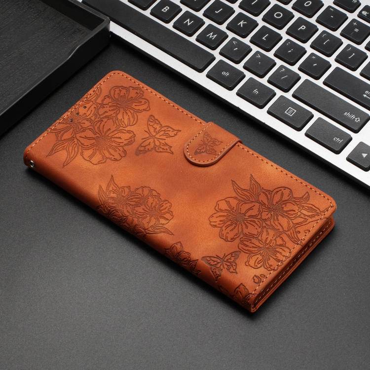 For Samsung Galaxy S23 Ultra 5G Cherry Blossom Butterfly Skin Feel Embossed PU Phone Case(Brown) For Samsung Galaxy S23 Ultra 5G Cherry Blossom Butterfly Skin Feel Embossed PU Phone Case(Brown)