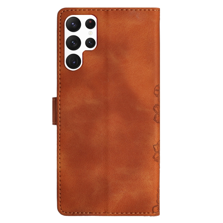 For Samsung Galaxy S23 Ultra 5G Cherry Blossom Butterfly Skin Feel Embossed PU Phone Case(Brown) For Samsung Galaxy S23 Ultra 5G Cherry Blossom Butterfly Skin Feel Embossed PU Phone Case(Brown)
