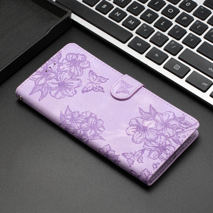 For Samsung Galaxy S24 5G Cherry Blossom Butterfly Skin Feel Embossed PU Phone Case(Purple) For Samsung Galaxy S24 5G Cherry Blossom Butterfly Skin Feel Embossed PU Phone Case(Purple)