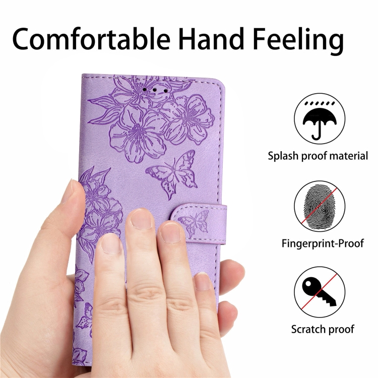 For Samsung Galaxy S24 5G Cherry Blossom Butterfly Skin Feel Embossed PU Phone Case(Purple) For Samsung Galaxy S24 5G Cherry Blossom Butterfly Skin Feel Embossed PU Phone Case(Purple)