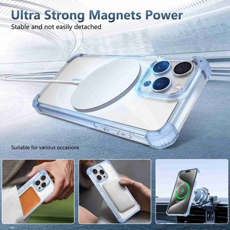 For iPhone 14 Pro Transparent MagSafe Magnetic Phone Case(Blue) For iPhone 14 Pro Transparent MagSafe Magnetic Phone Case(Blue)