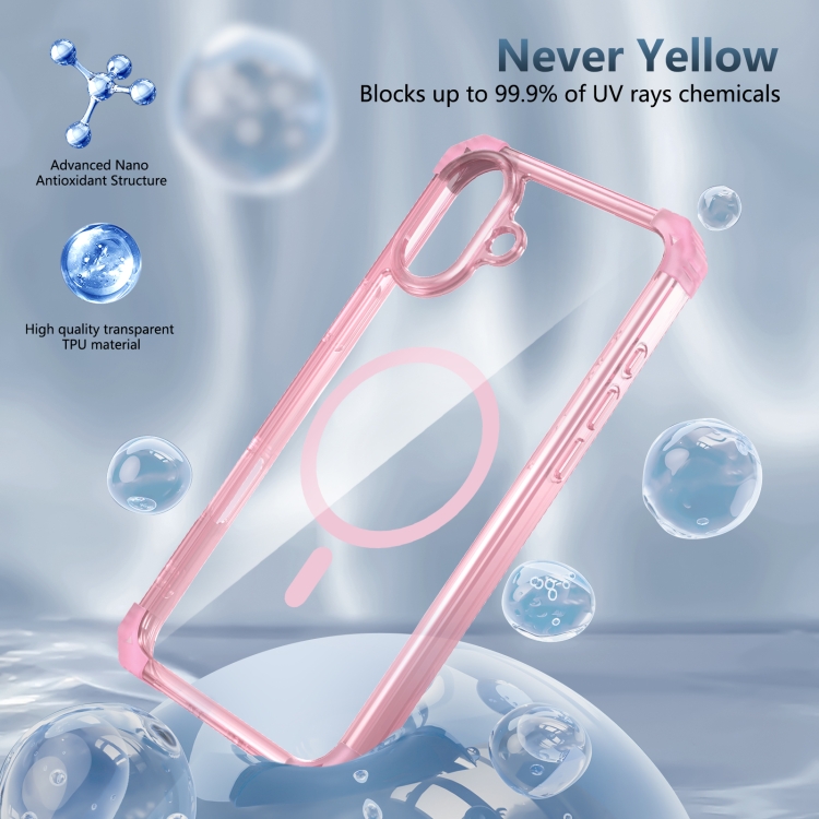 For iPhone 16 Transparent MagSafe Magnetic Phone Case(Pink) - 1