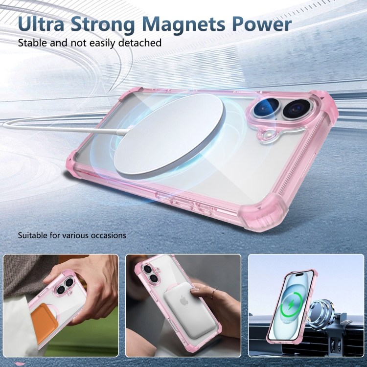 For iPhone 16 Transparent MagSafe Magnetic Phone Case(Pink) - 3
