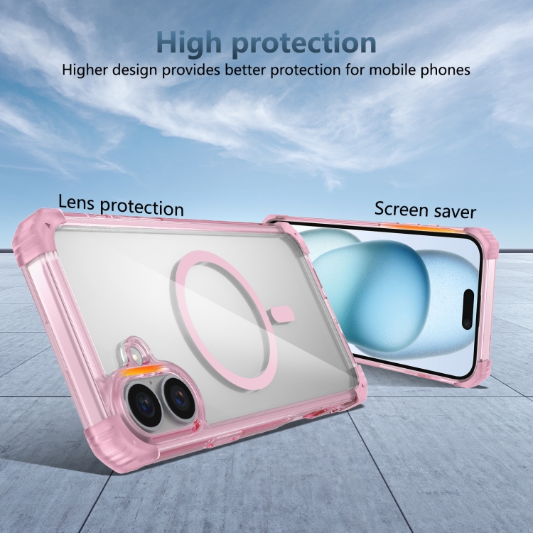 For iPhone 16 Transparent MagSafe Magnetic Phone Case(Pink) - 4