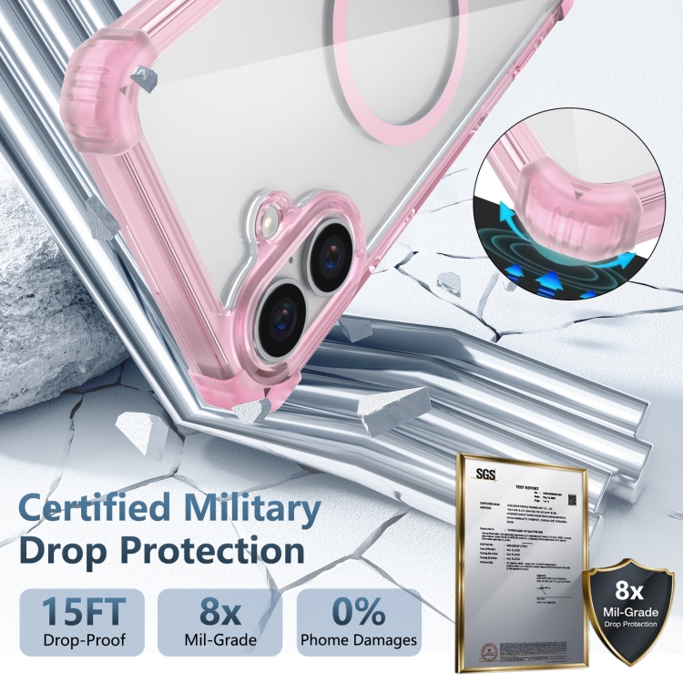 For iPhone 16 Transparent MagSafe Magnetic Phone Case(Pink) - 6