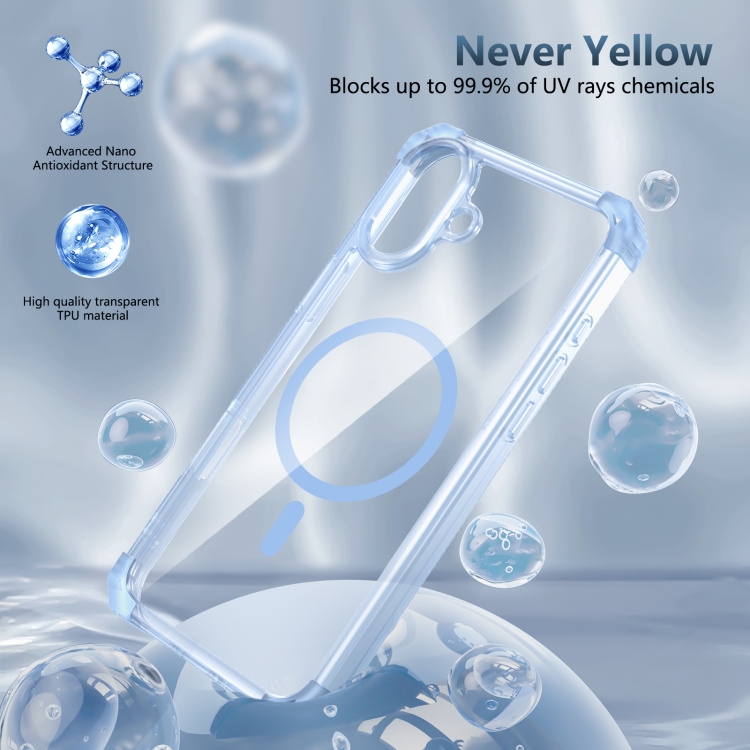 For iPhone 16 Transparent MagSafe Magnetic Phone Case(Blue) - 1