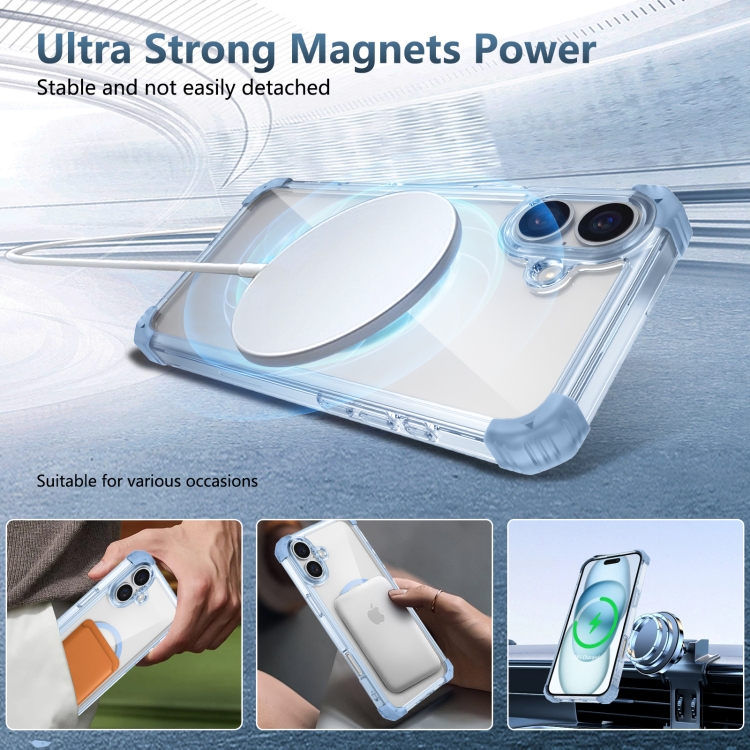 For iPhone 16 Transparent MagSafe Magnetic Phone Case(Blue) - 3