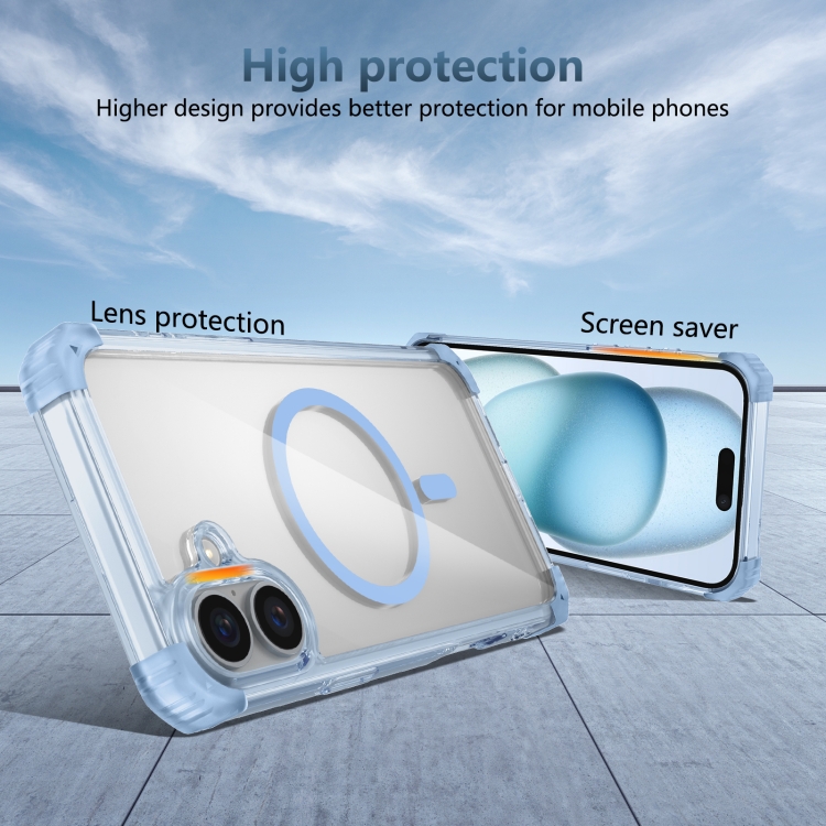 For iPhone 16 Transparent MagSafe Magnetic Phone Case(Blue) - 4