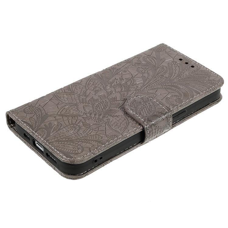 For Honor 400 Lite Lace Flower Embossing Flip Leather Phone Case(Grey)