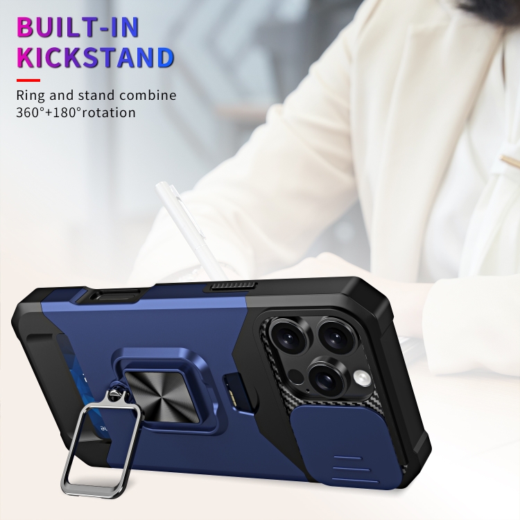 For iPhone 16 Pro Camera Shield Card Slot PC+TPU Phone Case(Silver) For iPhone 16 Pro Camera Shield Card Slot PC+TPU Phone Case(Silver)