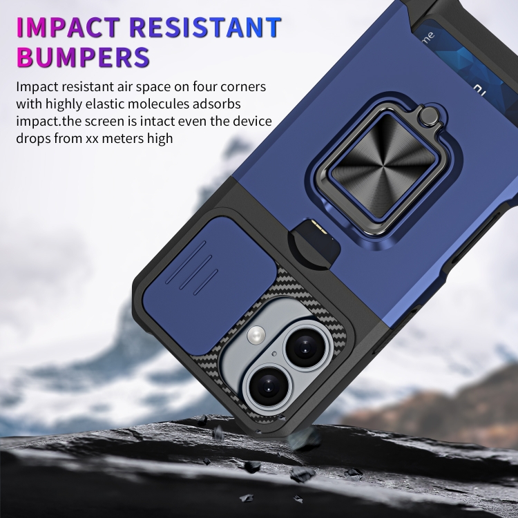 For iPhone 16 Camera Shield Card Slot PC+TPU Phone Case(Silver) For iPhone 16 Camera Shield Card Slot PC+TPU Phone Case(Silver)