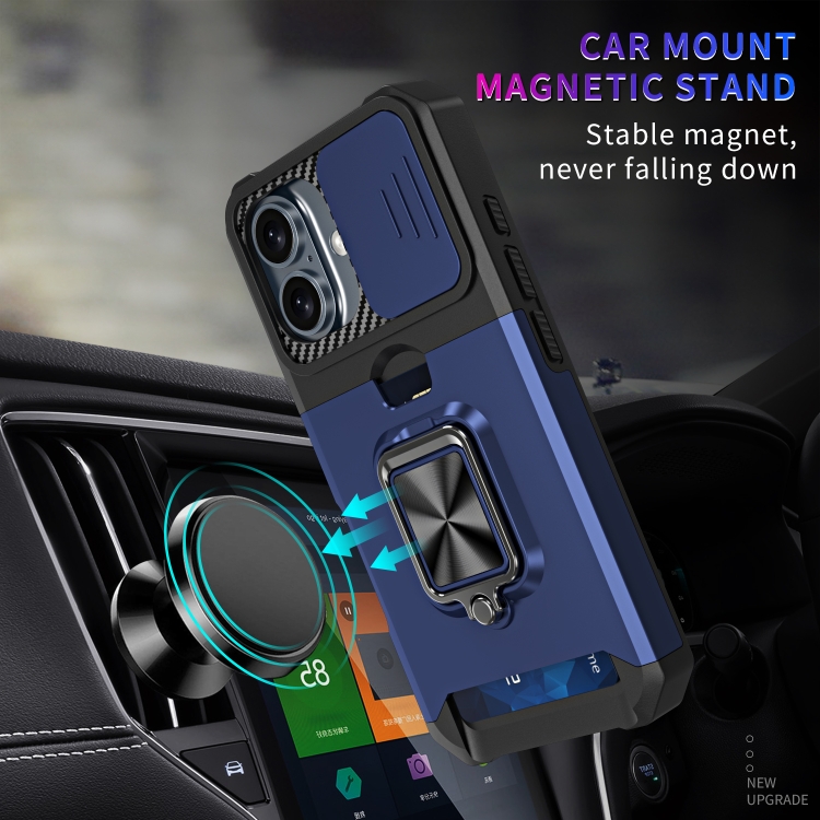 For iPhone 16 Camera Shield Card Slot PC+TPU Phone Case(Silver) For iPhone 16 Camera Shield Card Slot PC+TPU Phone Case(Silver)