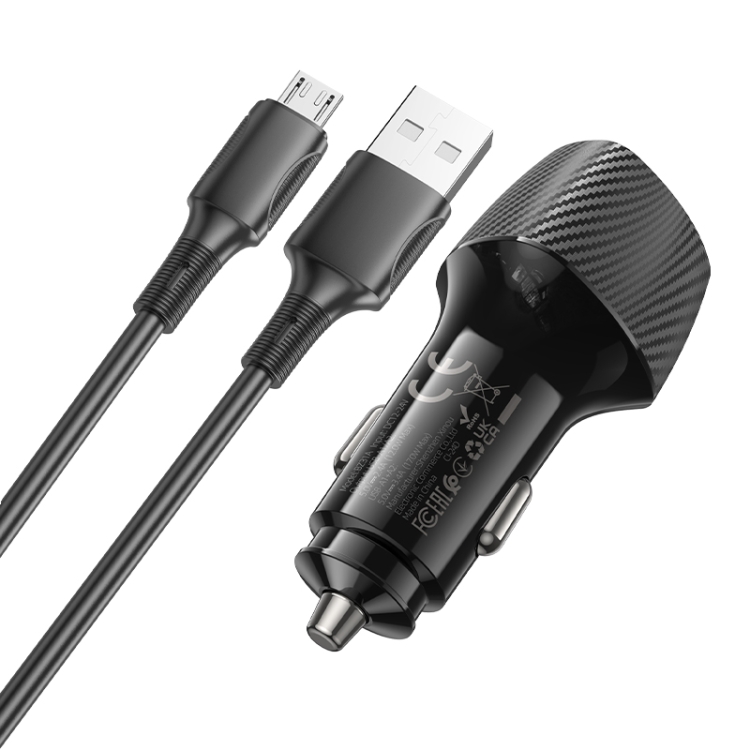 BOROFONE BZ31A Solid Dual-port USB Car Charger Set with USB to Micro USB Cable(Black) BOROFONE BZ31A Solid Dual-port USB Car Charger Set with USB to Micro USB Cable(Black)