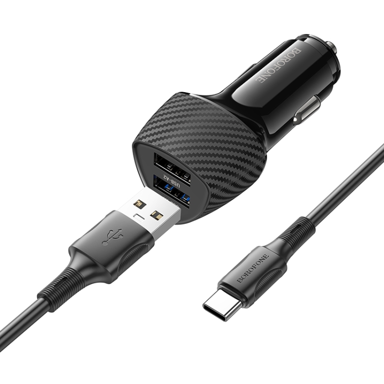 BOROFONE BZ31A Solid Dual-port USB Car Charger Set with USB to Type-C Cable(Black) BOROFONE BZ31A Solid Dual-port USB Car Charger Set with USB to Type-C Cable(Black)