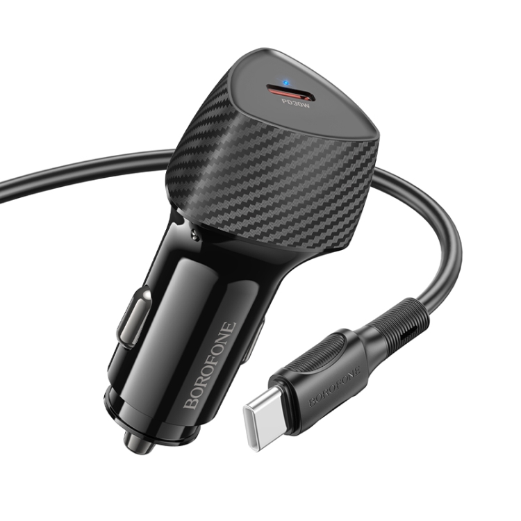 BOROFONE BZ31B Solid Single PD30W Car Charger Set with Type-C to Type-C Cable(Black) BOROFONE BZ31B Solid Single PD30W Car Charger Set with Type-C to Type-C Cable(Black)