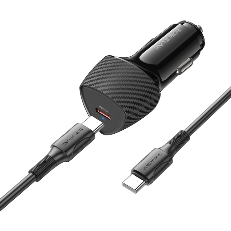 BOROFONE BZ31B Solid Single PD30W Car Charger Set with Type-C to Type-C Cable(Black) BOROFONE BZ31B Solid Single PD30W Car Charger Set with Type-C to Type-C Cable(Black)