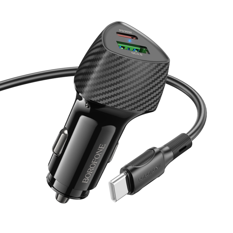 BOROFONE BZ31C Solid PD30W + QC3.0 Car Charger Set with Type-C to Type-C Cable(Black)