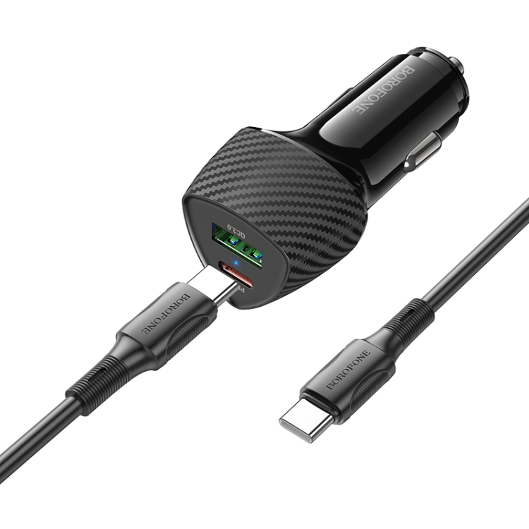 BOROFONE BZ31C Solid PD30W + QC3.0 Car Charger Set with Type-C to Type-C Cable(Black)