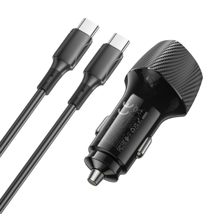 BOROFONE BZ31C Solid PD30W + QC3.0 Car Charger Set with Type-C to Type-C Cable(Black)
