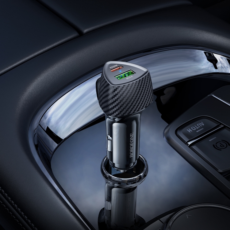 BOROFONE BZ31C Solid PD30W + QC3.0 Car Charger Set with Type-C to Type-C Cable(Black)