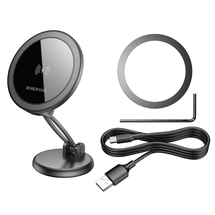 BOROFONE BH218 Star Metal Ring Magnetic Wireless Fast Charging Car Holder(Metal Grey) BOROFONE BH218 Star Metal Ring Magnetic Wireless Fast Charging Car Holder(Metal Grey)