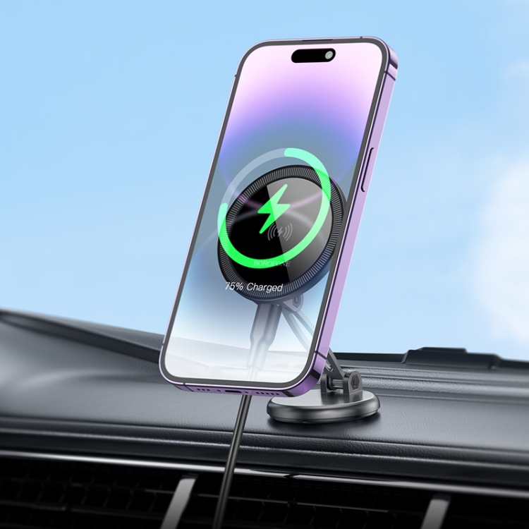 BOROFONE BH218 Star Metal Ring Magnetic Wireless Fast Charging Car Holder(Metal Grey) BOROFONE BH218 Star Metal Ring Magnetic Wireless Fast Charging Car Holder(Metal Grey)