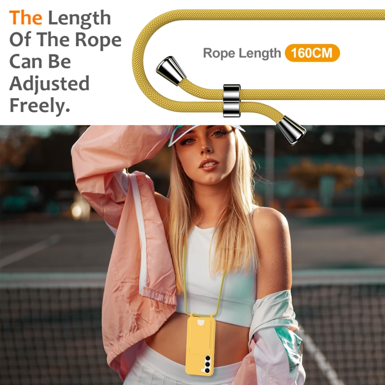 For Samsung Galaxy S23 5G Integrated Card Bag Solid Color Liquid Silicone Phone Case with Lanyard(Yellow) For Samsung Galaxy S23 5G Integrated Card Bag Solid Color Liquid Silicone Phone Case with Lanyard(Yellow)