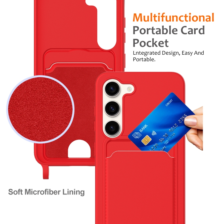 For Samsung Galaxy S23+ 5G Integrated Card Bag Solid Color Liquid Silicone Phone Case with Lanyard(Red) For Samsung Galaxy S23+ 5G Integrated Card Bag Solid Color Liquid Silicone Phone Case with Lanyard(Red)