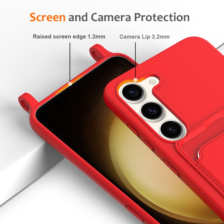For Samsung Galaxy S23+ 5G Integrated Card Bag Solid Color Liquid Silicone Phone Case with Lanyard(Red) For Samsung Galaxy S23+ 5G Integrated Card Bag Solid Color Liquid Silicone Phone Case with Lanyard(Red)