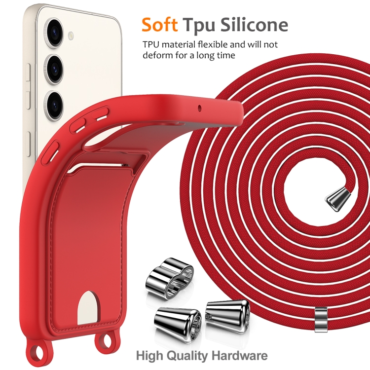 For Samsung Galaxy S23+ 5G Integrated Card Bag Solid Color Liquid Silicone Phone Case with Lanyard(Red) For Samsung Galaxy S23+ 5G Integrated Card Bag Solid Color Liquid Silicone Phone Case with Lanyard(Red)