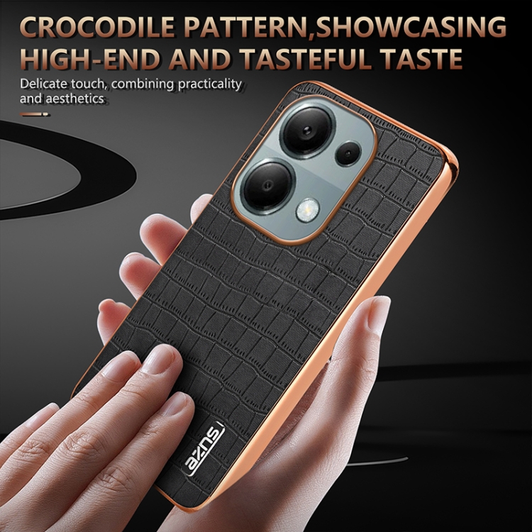 For Xiaomi Poco M6 Pro AZNS Electroplated Frame Crocodile Texture Full Coverage Phone Case(Blue)