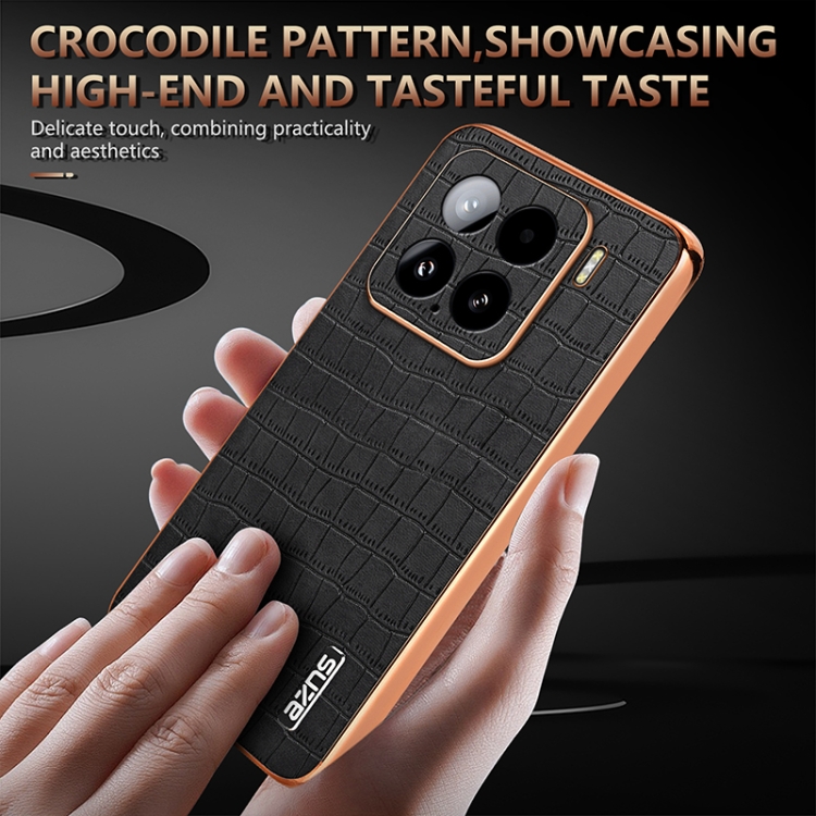 For Xiaomi 15 AZNS Electroplated Frame Crocodile Texture Full Coverage Phone Case(Brown)