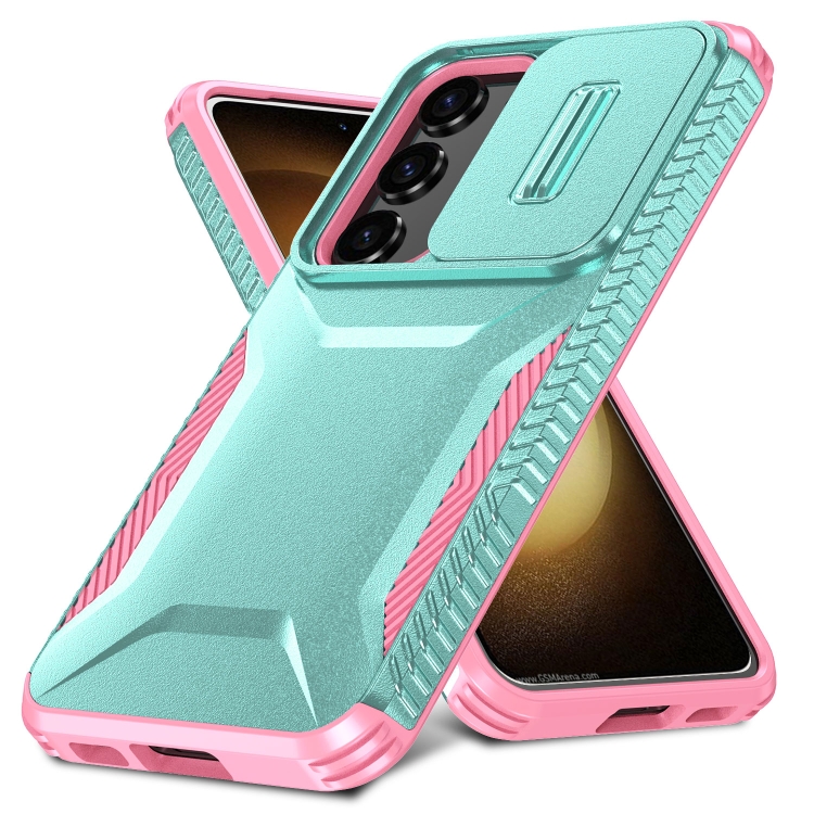 For Samsung Galaxy S23+ 5G Sliding Camshield Phone Case(Grey Green + Pink) For Samsung Galaxy S23+ 5G Sliding Camshield Phone Case(Grey Green + Pink)