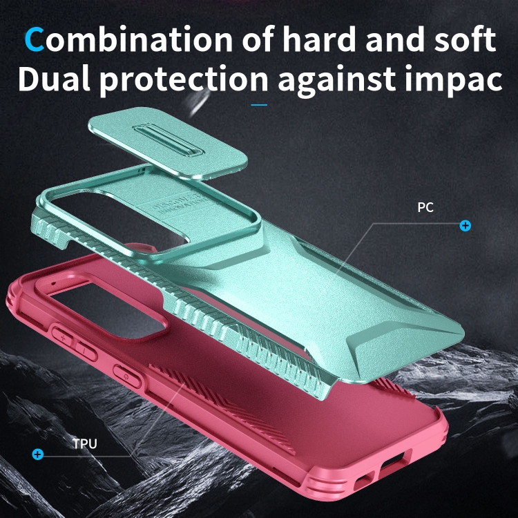 For Samsung Galaxy S23+ 5G Sliding Camshield Phone Case(Grey Green + Pink) For Samsung Galaxy S23+ 5G Sliding Camshield Phone Case(Grey Green + Pink)