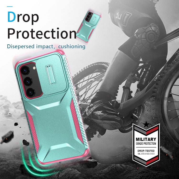 For Samsung Galaxy S23+ 5G Sliding Camshield Phone Case(Grey Green + Pink) For Samsung Galaxy S23+ 5G Sliding Camshield Phone Case(Grey Green + Pink)
