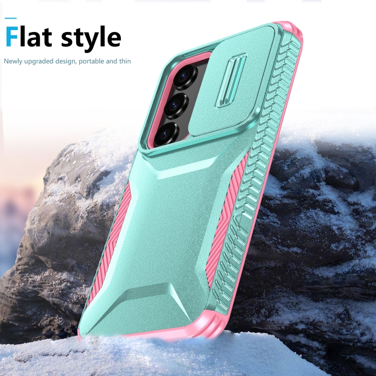 For Samsung Galaxy S23+ 5G Sliding Camshield Phone Case(Grey Green + Pink) For Samsung Galaxy S23+ 5G Sliding Camshield Phone Case(Grey Green + Pink)