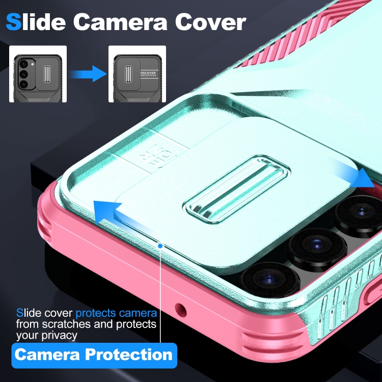 For Samsung Galaxy S23+ 5G Sliding Camshield Phone Case(Grey Green + Pink) For Samsung Galaxy S23+ 5G Sliding Camshield Phone Case(Grey Green + Pink)