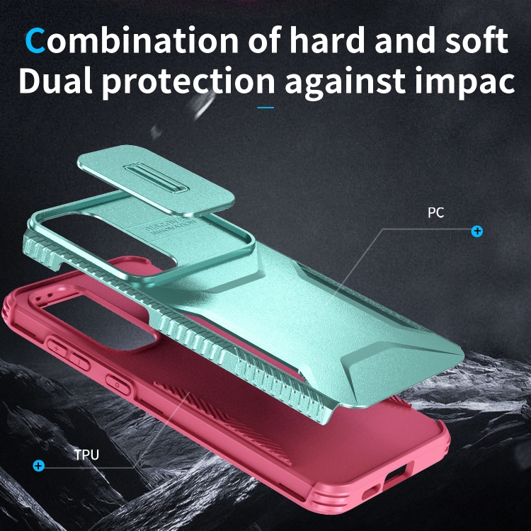 For Samsung Galaxy S24 FE 5G Sliding Camshield Phone Case(Grey Green + Pink) For Samsung Galaxy S24 FE 5G Sliding Camshield Phone Case(Grey Green + Pink)