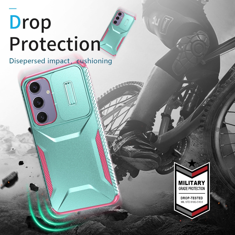 For Samsung Galaxy S24 FE 5G Sliding Camshield Phone Case(Grey Green + Pink) For Samsung Galaxy S24 FE 5G Sliding Camshield Phone Case(Grey Green + Pink)