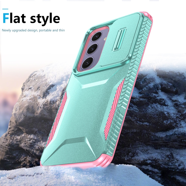 For Samsung Galaxy S24 FE 5G Sliding Camshield Phone Case(Grey Green + Pink) For Samsung Galaxy S24 FE 5G Sliding Camshield Phone Case(Grey Green + Pink)